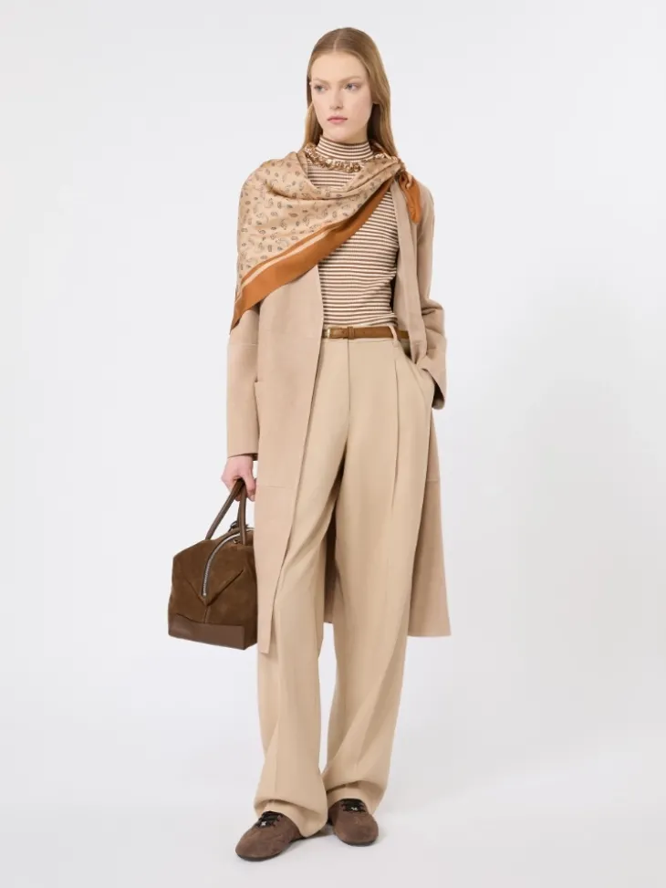 Sleeveless viscose crepe polo-neck sweater - CARAMEL