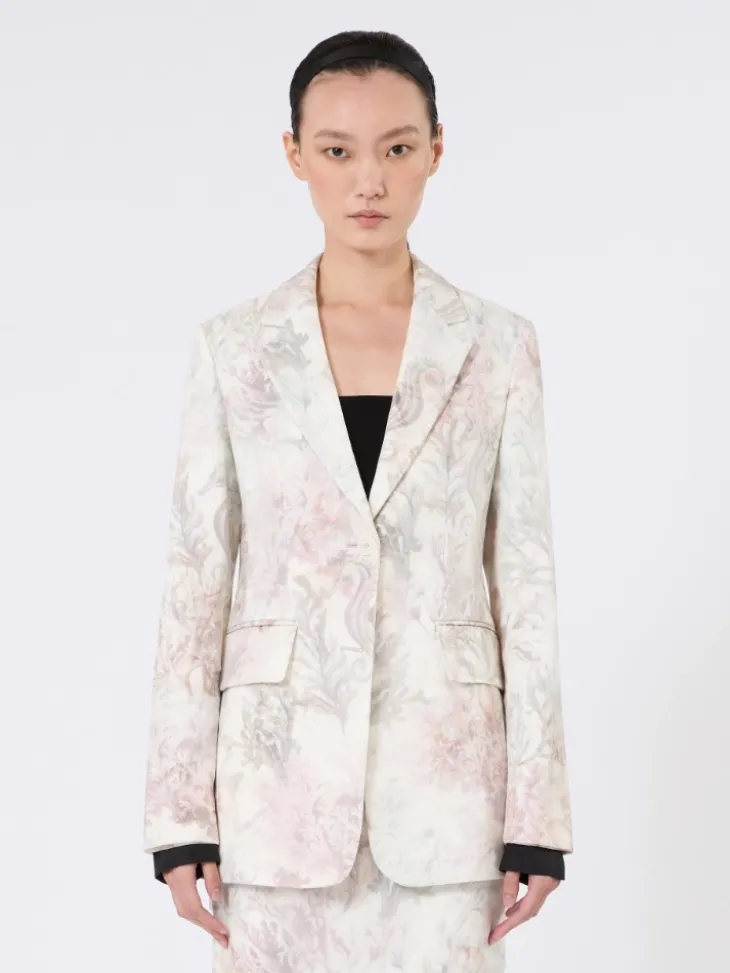 Slim-fit blazer in printed organza and gabardine - WHITE