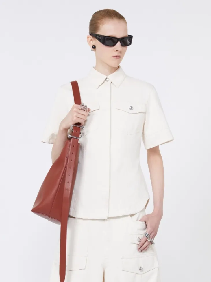 Slim-fit bull denim shirt - BEIGE