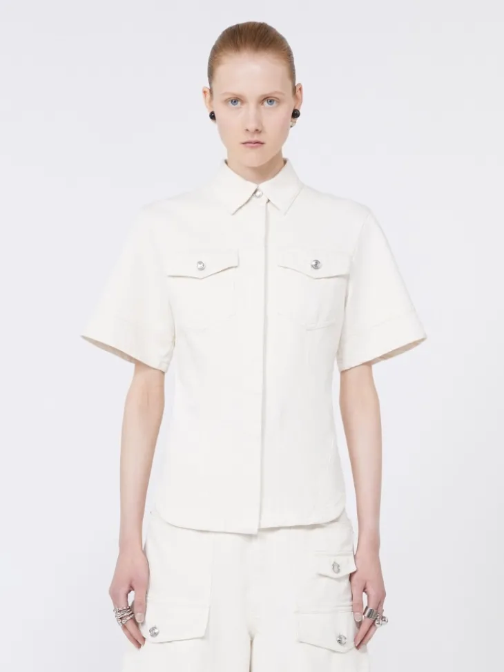 Slim-fit bull denim shirt - BEIGE