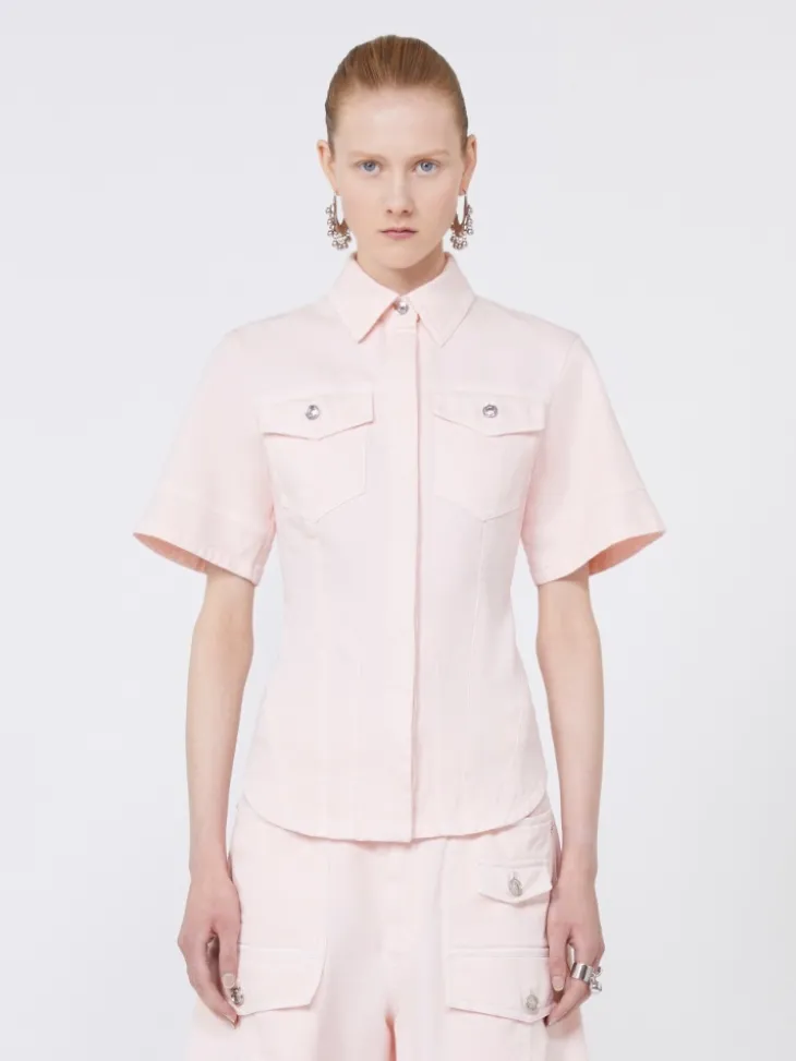 Slim-fit bull denim shirt - PINK