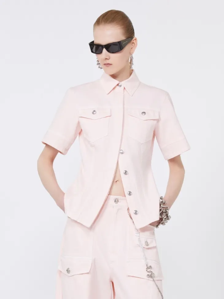 Slim-fit bull denim shirt - PINK