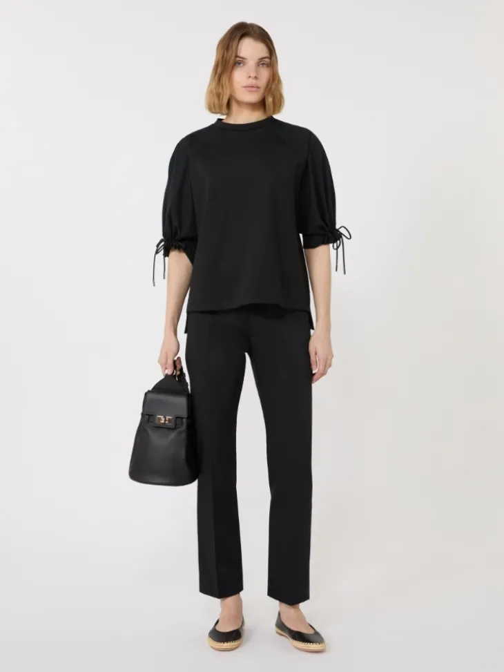 Slim-fit cotton satin trousers - BLACK