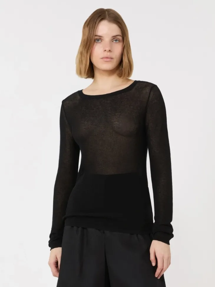 Slim-fit cotton-blend sweater - BLACK