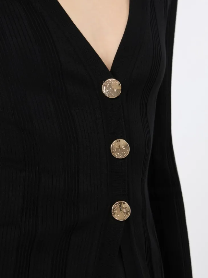 Slim-fit rib-knit viscose cardigan - BLACK
