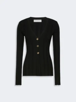 Slim-fit rib-knit viscose cardigan - BLACK