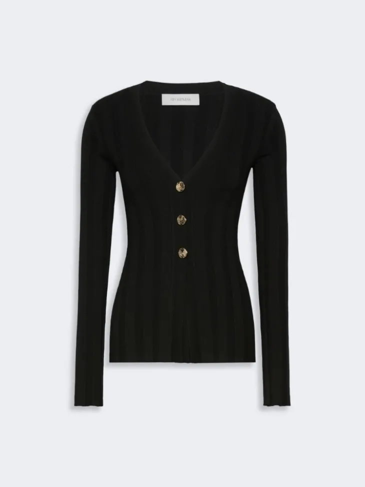 Slim-fit rib-knit viscose cardigan - BLACK