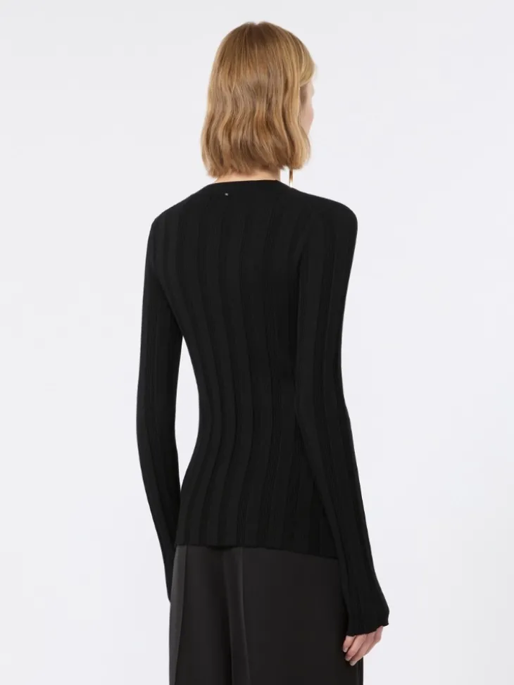 Slim-fit rib-knit viscose cardigan - BLACK