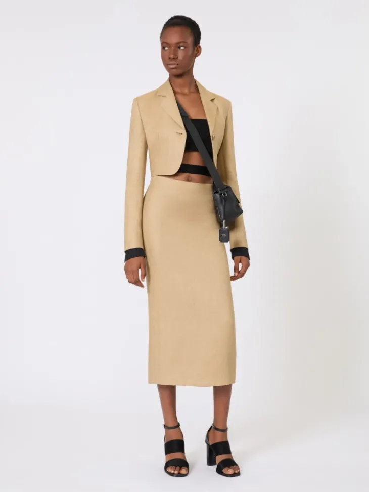 Slim-fit skirt in linen twill - CAMEL