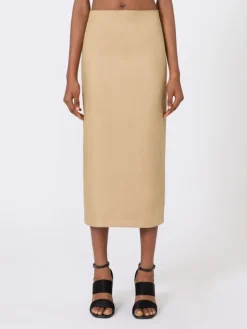 Slim-fit skirt in linen twill - CAMEL