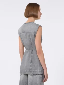 Slim-fit sleeveless denim top - BLACK