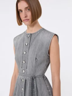 Slim-fit sleeveless denim top - BLACK