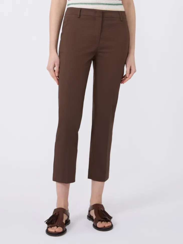 Slim-fit stretch cotton trousers - CHOCOLATE