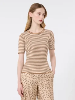 Slim-fit viscose crepe sweater - CARAMEL