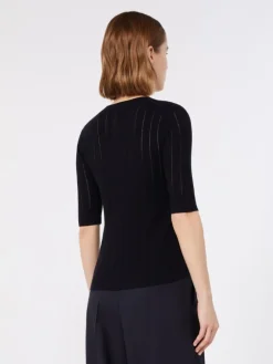 Slim-fit wool and silk sweater - NAVY