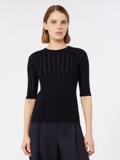 Slim-fit wool and silk sweater - NAVY