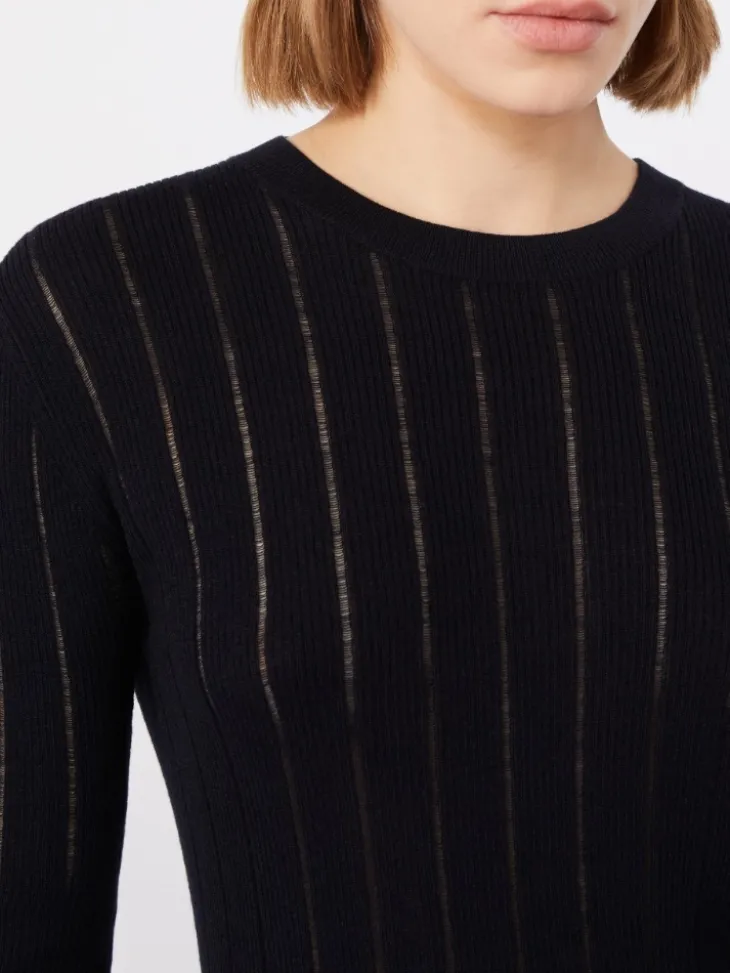 Slim-fit wool and silk sweater - NAVY