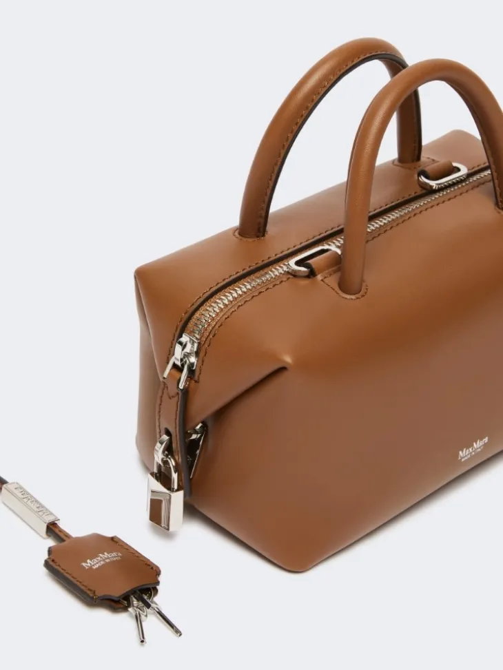 Small natural leather bowler bag - AMBER BROWN
