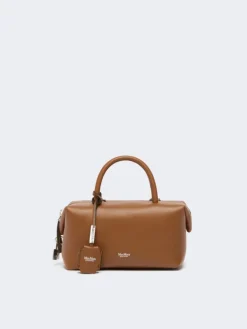 Small natural leather bowler bag - AMBER BROWN