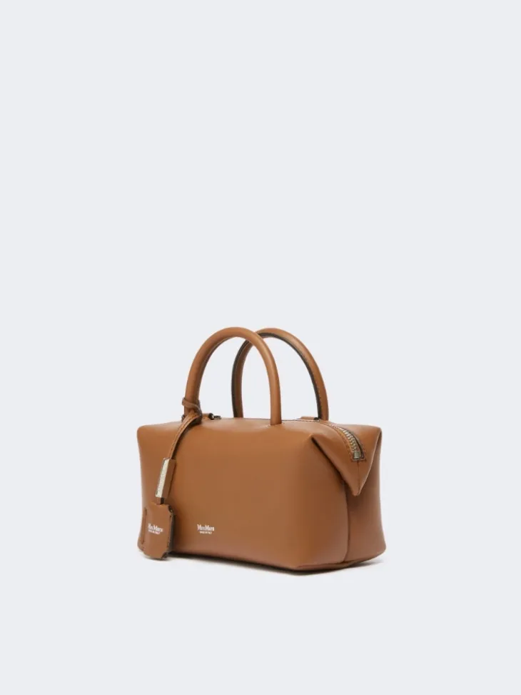Small natural leather bowler bag - AMBER BROWN