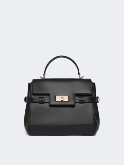 Smooth leather handbag - BLACK