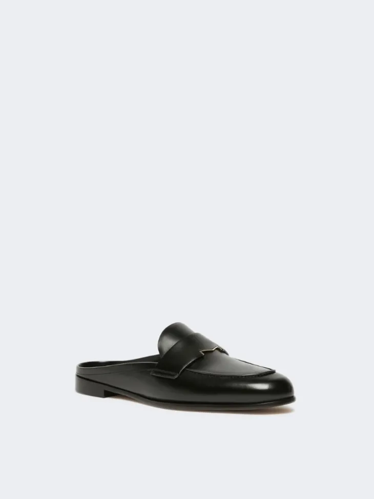 Smooth leather mule moccasins - BLACK
