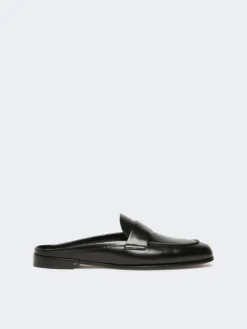 Smooth leather mule moccasins - BLACK