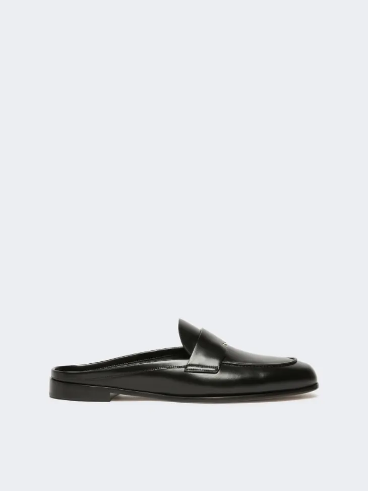 Smooth leather mule moccasins - BLACK