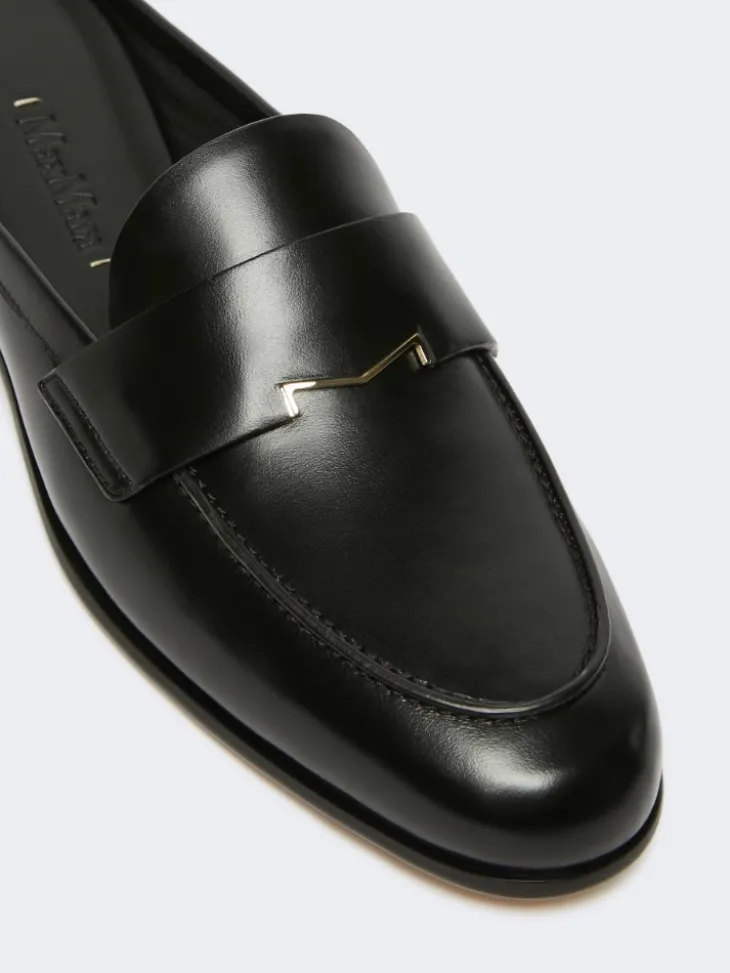 Smooth leather mule moccasins - BLACK