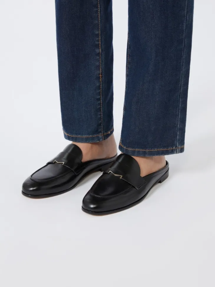 Smooth leather mule moccasins - BLACK