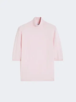 Stockinette-stitched wool polo-neck sweater - PINK