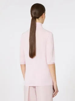 Stockinette-stitched wool polo-neck sweater - PINK