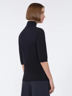 Stockinette-stitched wool polo-neck sweater - ULTRAMARINE