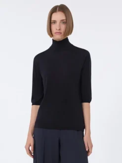 Stockinette-stitched wool polo-neck sweater - ULTRAMARINE