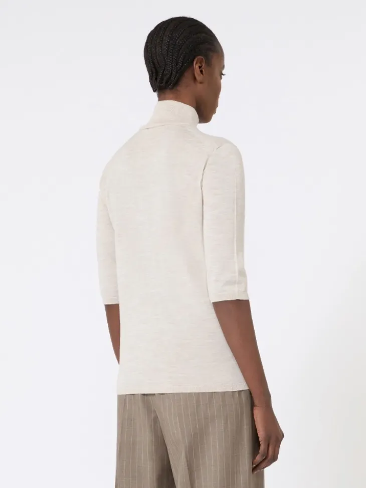 Stockinette-stitched wool polo-neck sweater - POWDER