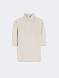 Stockinette-stitched wool polo-neck sweater - POWDER