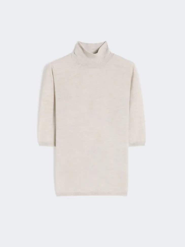 Stockinette-stitched wool polo-neck sweater - POWDER