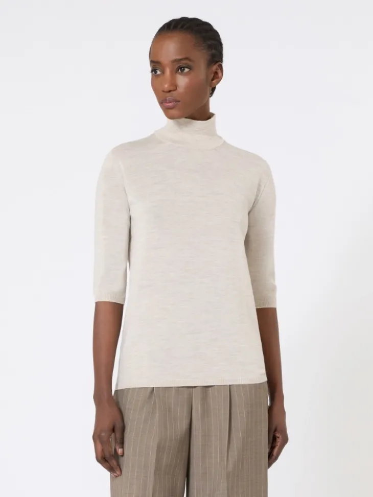 Stockinette-stitched wool polo-neck sweater - POWDER