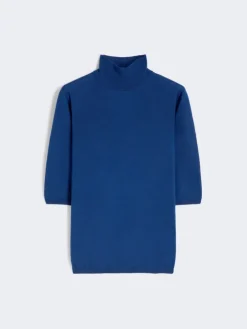 Stockinette-stitched wool polo-neck sweater - CHINA BLUE