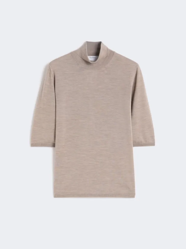 Stockinette-stitched wool polo-neck sweater - BROWN