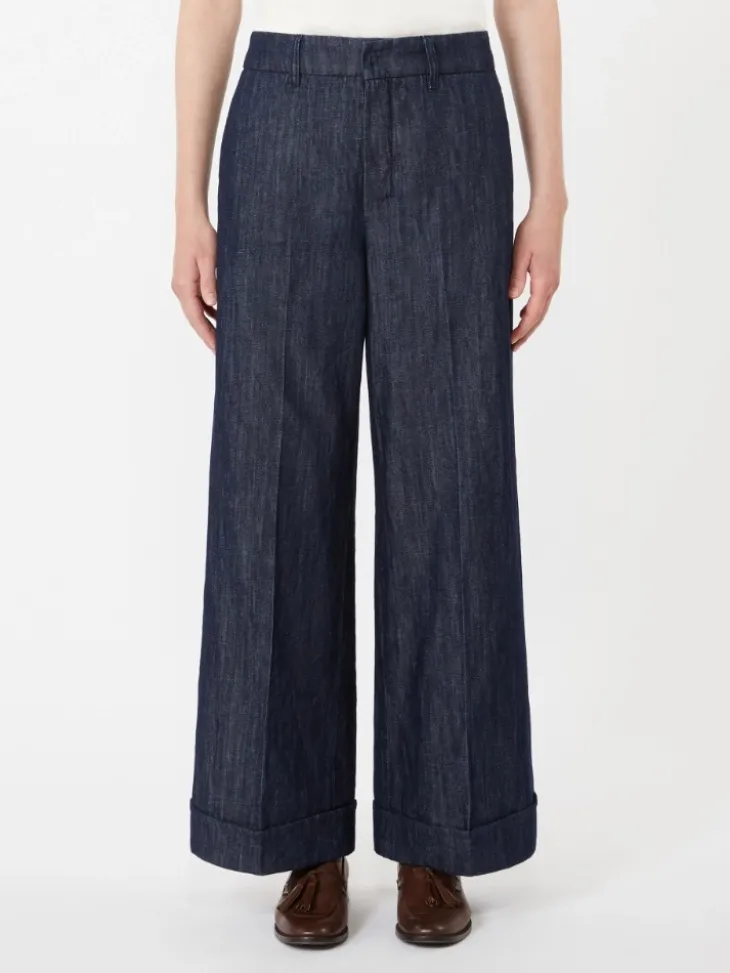 Straight-fit cotton and linen denim trousers - MIDNIGHTBLUE