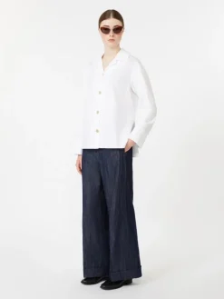 Straight-fit cotton and linen denim trousers - MIDNIGHTBLUE