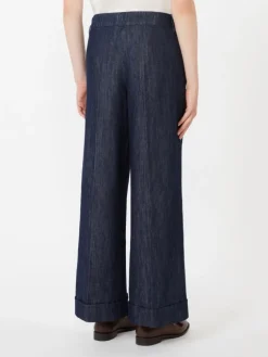 Straight-fit cotton and linen denim trousers - MIDNIGHTBLUE