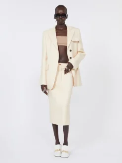 Straight-fit gabardine skirt - VANILLA