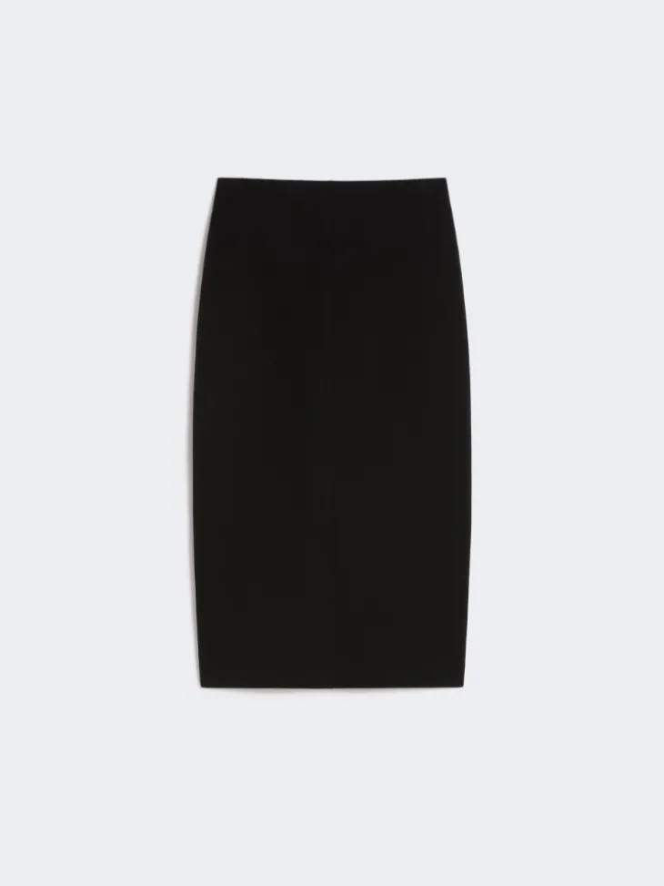 Straight-fit scuba jersey skirt - BLACK