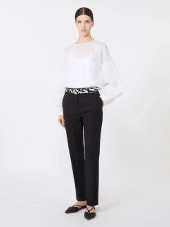 Stretch cotton cigarette trousers - BLACK