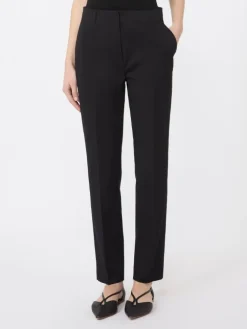 Stretch cotton cigarette trousers - BLACK