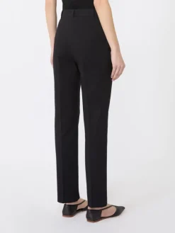 Stretch cotton cigarette trousers - BLACK