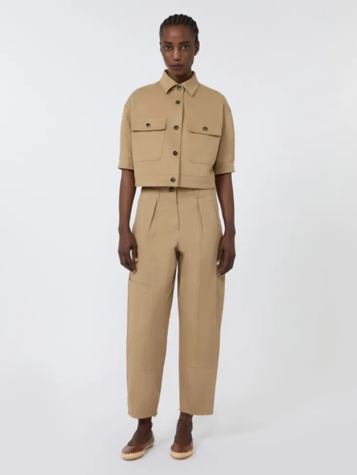 Stretch cotton cropped jacket - SAND