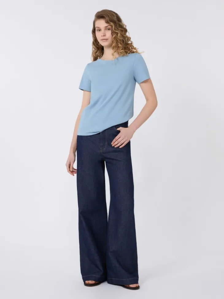 Stretch jersey basic T-shirt - LIGHT BLUE